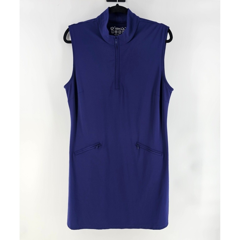 IBKUL Golf Dress Size Large Royal Blue Sleeveless Quarter Zip UPF 50 Athletic
